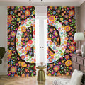 Hippie Flower Peace Sign Print Dimout Pencil Pleat Curtains