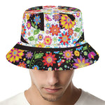 Hippie Flower Peace Sign Print Bucket Hat
