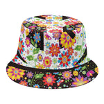 Hippie Flower Peace Sign Print Bucket Hat