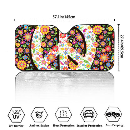 Hippie Flower Peace Sign Print Car Windshield Sun Shade