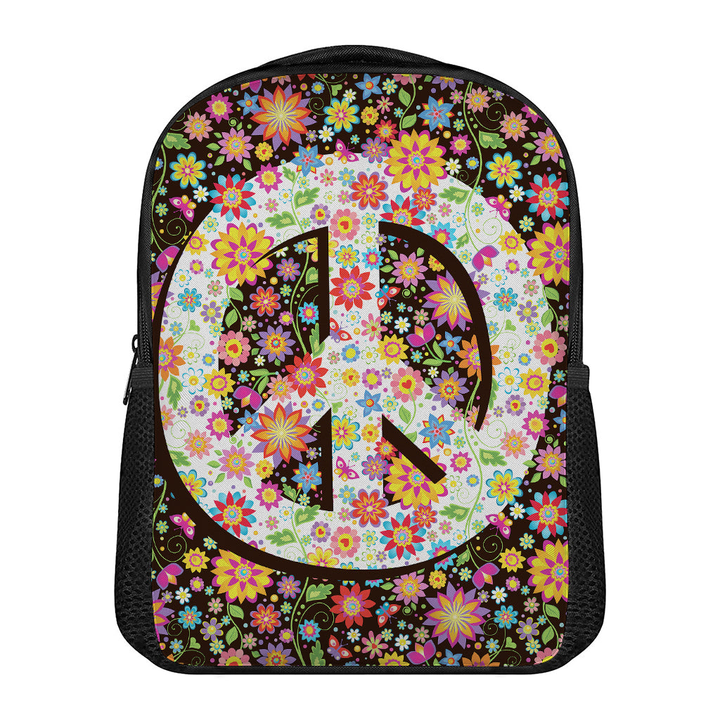 Hippie Flower Peace Sign Print Casual Backpack