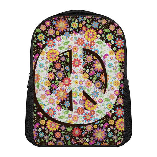 Hippie Flower Peace Sign Print Casual Backpack