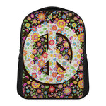 Hippie Flower Peace Sign Print Casual Backpack