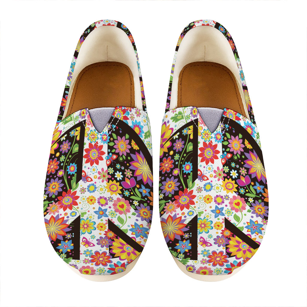 Hippie Flower Peace Sign Print Casual Shoes