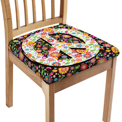 Hippie Flower Peace Sign Print Chair Cushion Cover