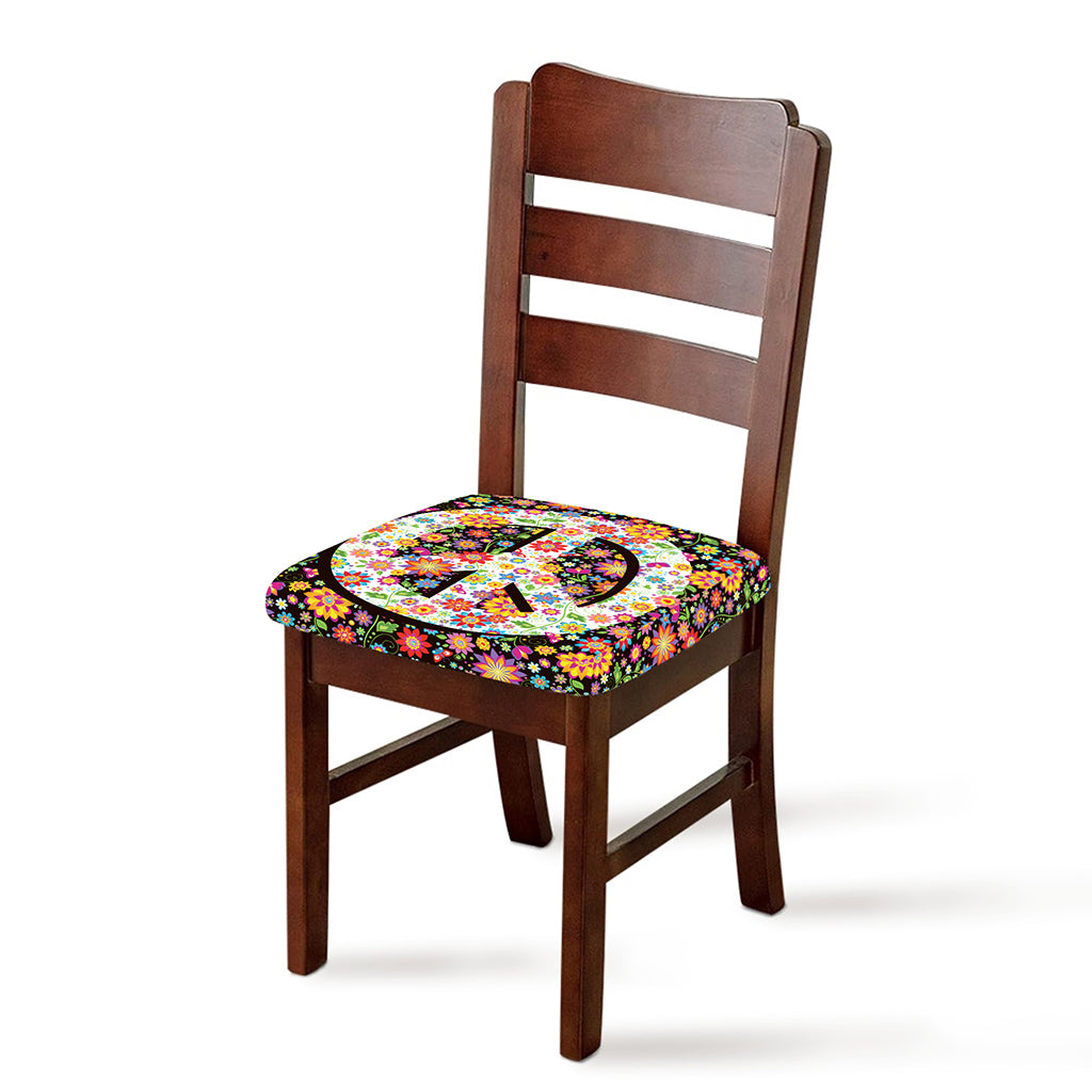 Hippie Flower Peace Sign Print Chair Cushion Cover