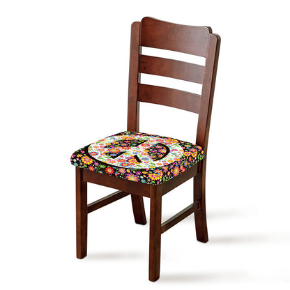 Hippie Flower Peace Sign Print Chair Cushion Cover
