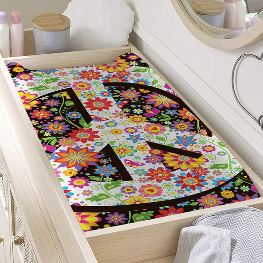Hippie Flower Peace Sign Print Changing Pad Cover