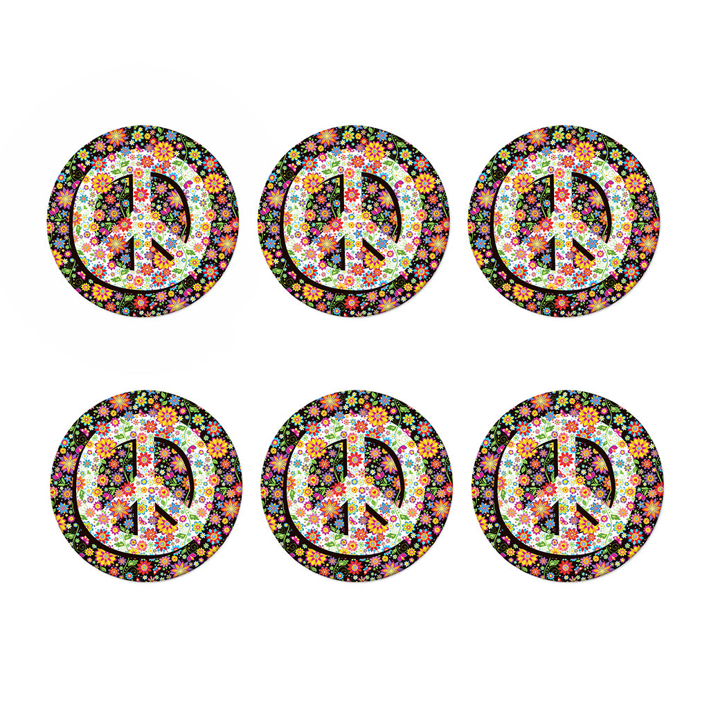 Hippie Flower Peace Sign Print Coaster Set
