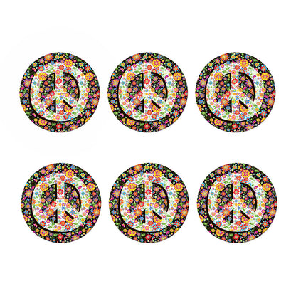 Hippie Flower Peace Sign Print Coaster Set