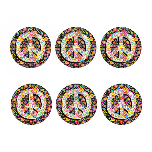 Hippie Flower Peace Sign Print Coaster Set