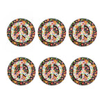 Hippie Flower Peace Sign Print Coaster Set
