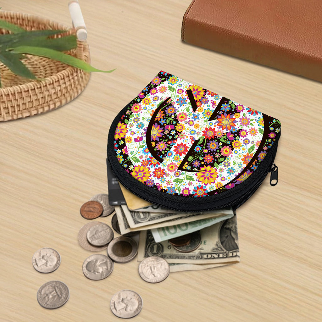 Hippie Flower Peace Sign Print Coin Purse