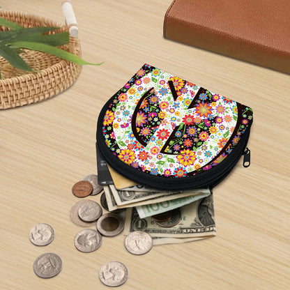 Hippie Flower Peace Sign Print Coin Purse