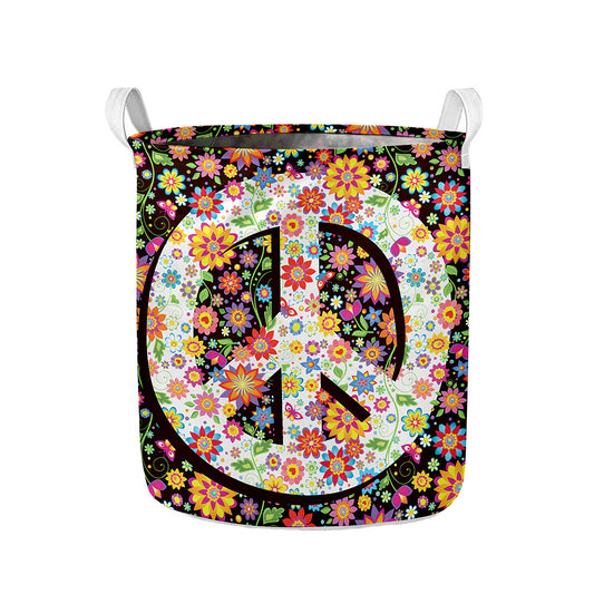 Hippie Flower Peace Sign Print Collapsible Laundry Basket