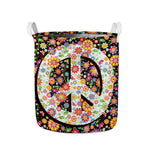 Hippie Flower Peace Sign Print Collapsible Laundry Basket
