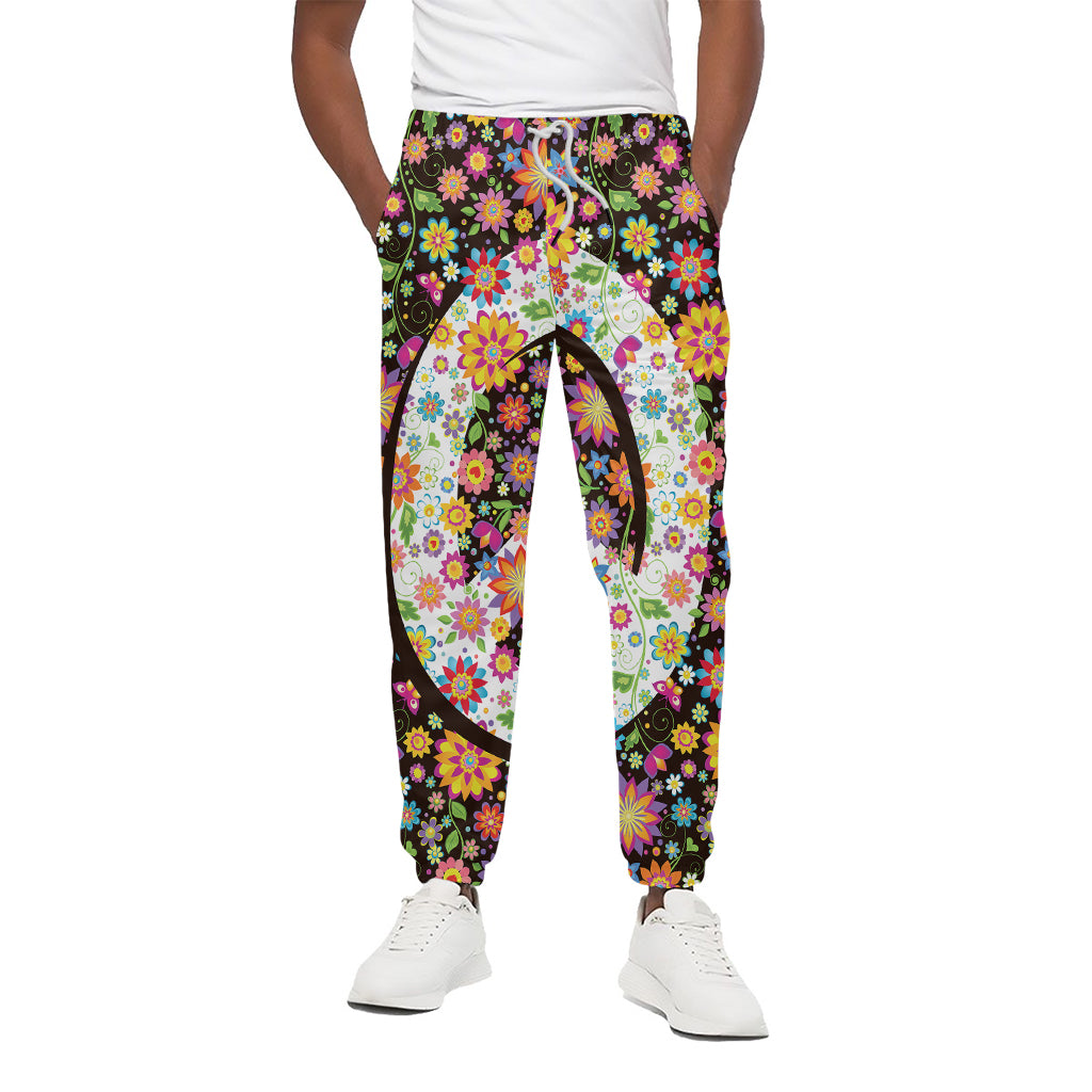 Hippie Flower Peace Sign Print Cotton Pants