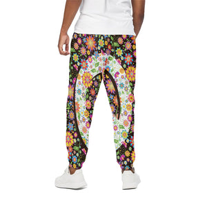 Hippie Flower Peace Sign Print Cotton Pants