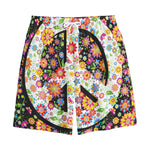Hippie Flower Peace Sign Print Cotton Shorts