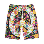 Hippie Flower Peace Sign Print Cotton Shorts