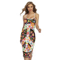 Hippie Flower Peace Sign Print Cross Back Cami Dress