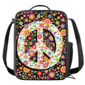 Hippie Flower Peace Sign Print Crossbody Lunch Bag