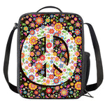 Hippie Flower Peace Sign Print Crossbody Lunch Bag