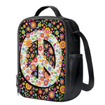 Hippie Flower Peace Sign Print Crossbody Lunch Bag