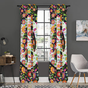 Hippie Flower Peace Sign Print Curtain