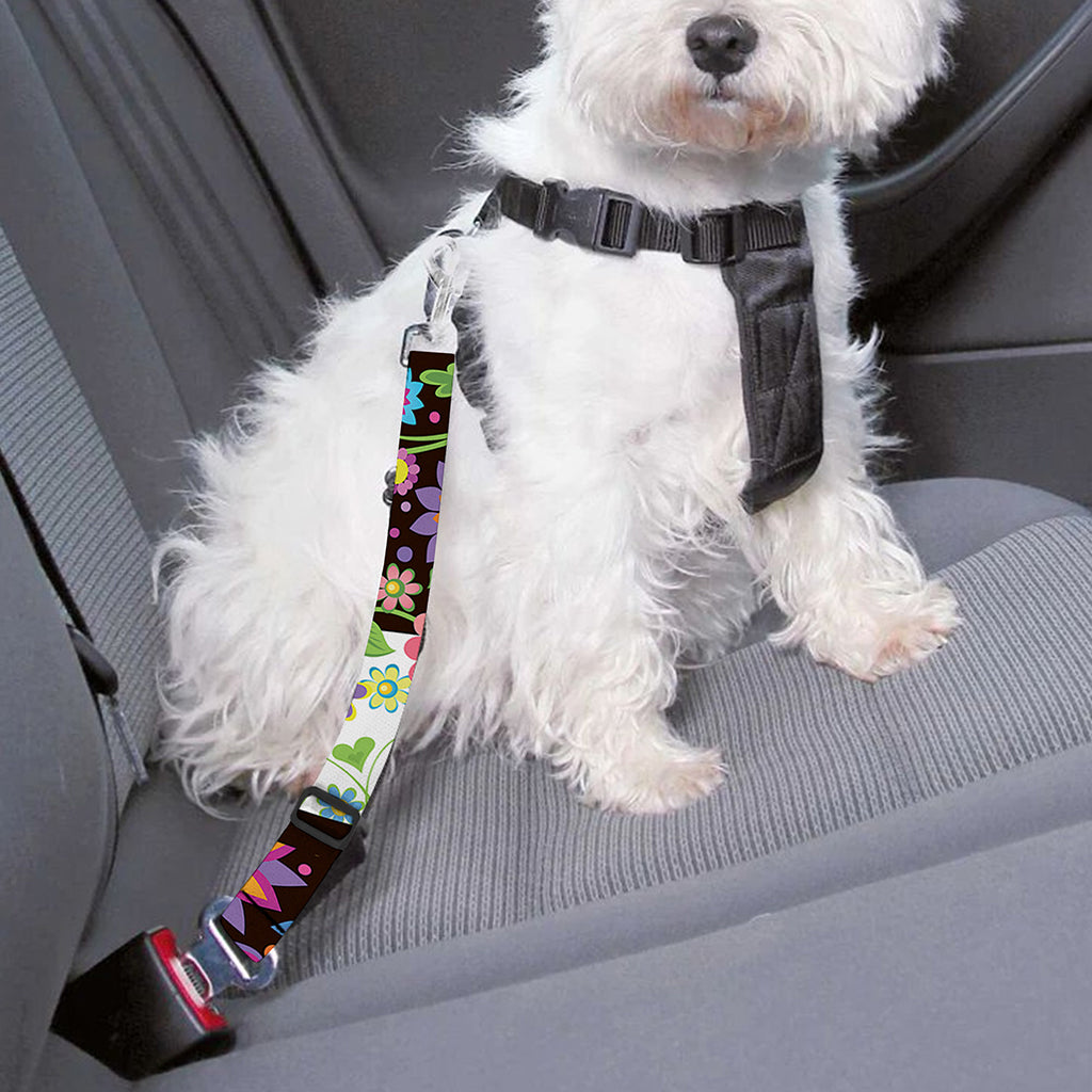 Hippie Flower Peace Sign Print Dog Seat Belt