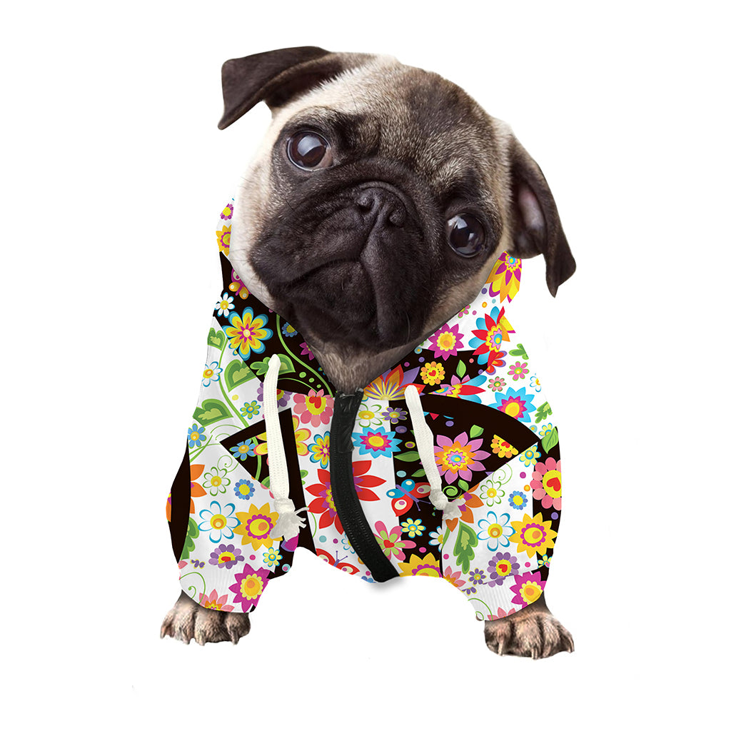 Hippie Flower Peace Sign Print Dog Zip Up Hoodie