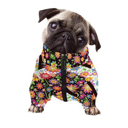 Hippie Flower Peace Sign Print Dog Zip Up Jacket