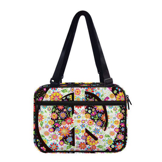Hippie Flower Peace Sign Print Double Strap Bible Bag