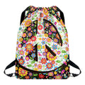 Hippie Flower Peace Sign Print Drawstring Backpack
