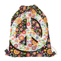 Hippie Flower Peace Sign Print Drawstring Bag