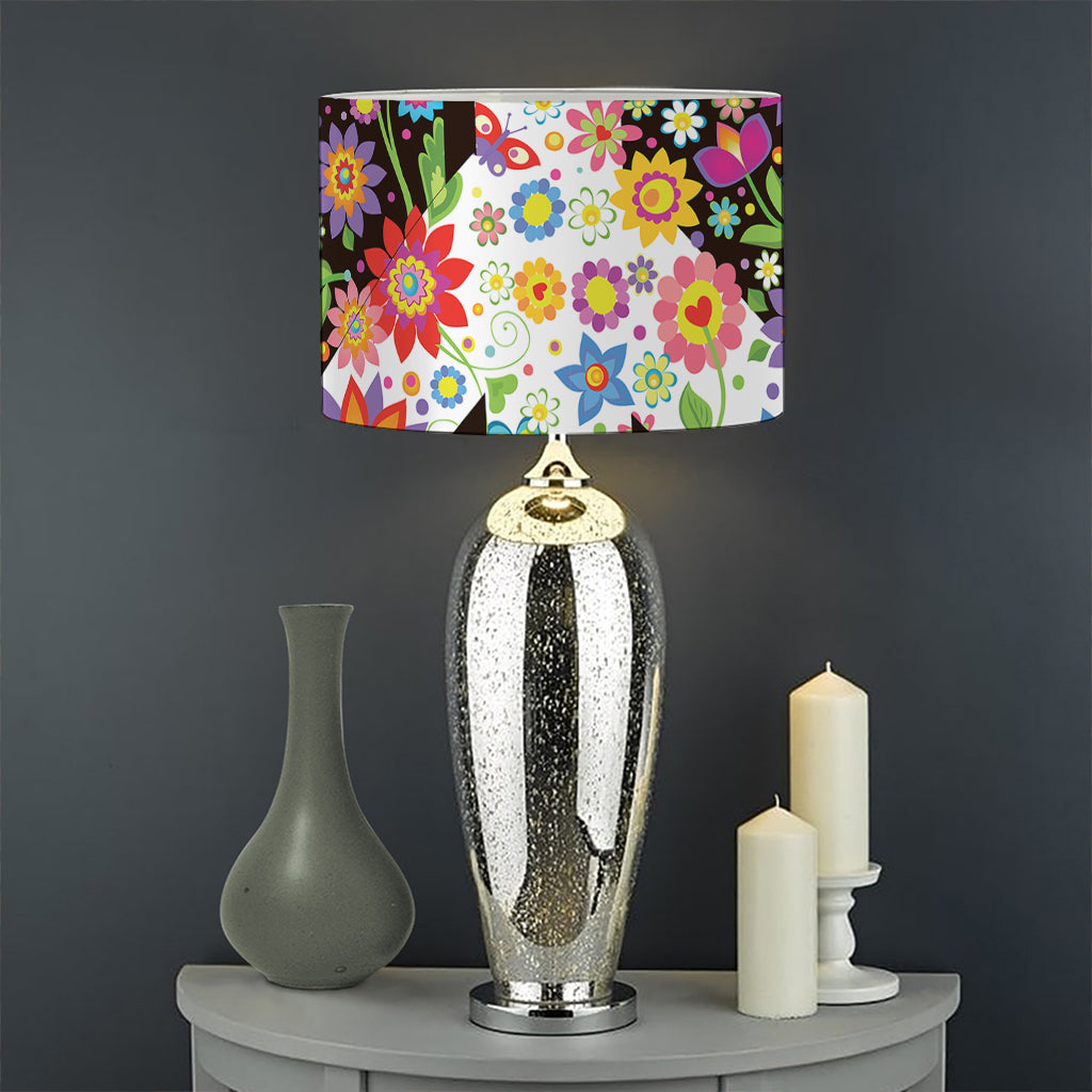 Hippie Flower Peace Sign Print Drum Lamp Shade