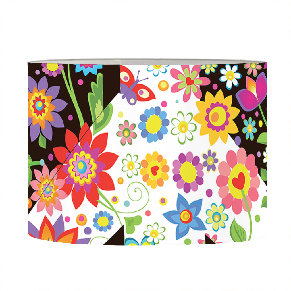 Hippie Flower Peace Sign Print Drum Lamp Shade