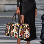 Hippie Flower Peace Sign Print Duffle Bag