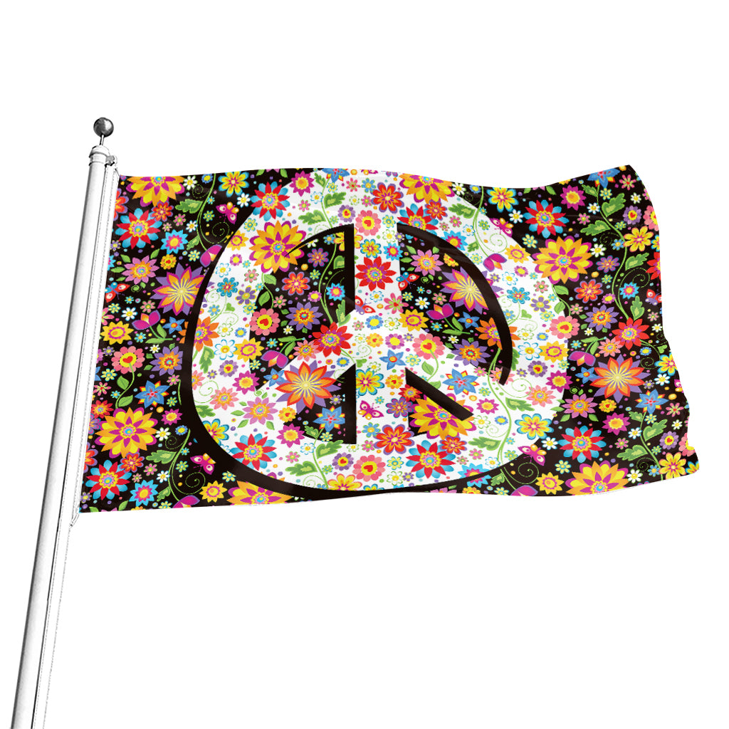 Hippie Flower Peace Sign Print Flag