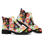 Hippie Flower Peace Sign Print Flat Ankle Boots
