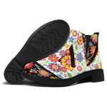 Hippie Flower Peace Sign Print Flat Ankle Boots