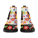 Hippie Flower Peace Sign Print Flat Ankle Boots