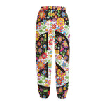 Hippie Flower Peace Sign Print Fleece Lined Knit Pants