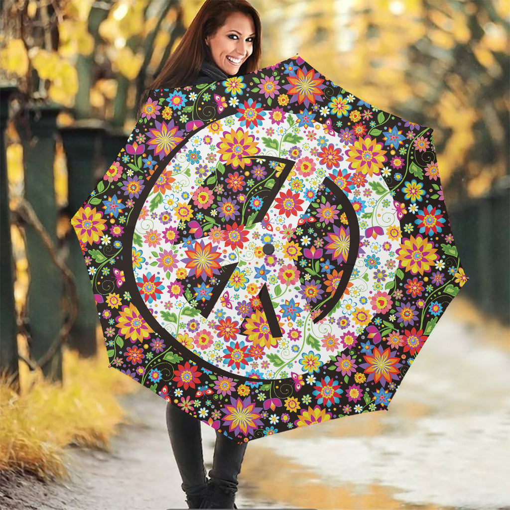 Hippie Flower Peace Sign Print Foldable Umbrella