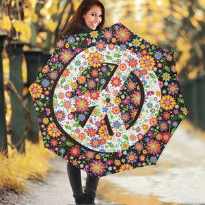 Hippie Flower Peace Sign Print Foldable Umbrella