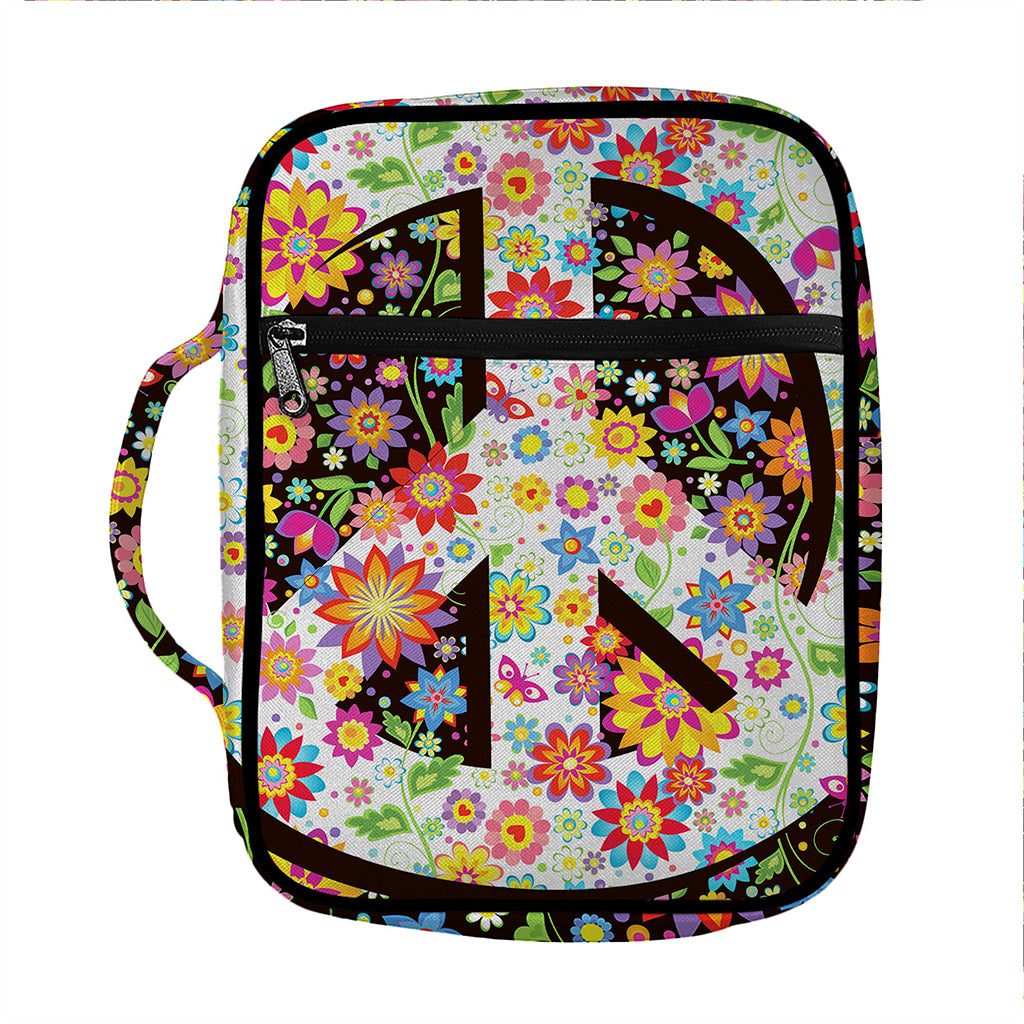 Hippie Flower Peace Sign Print Front Pocket Bible Bag
