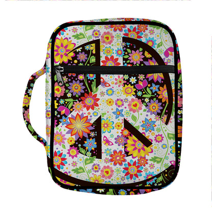 Hippie Flower Peace Sign Print Front Pocket Bible Bag