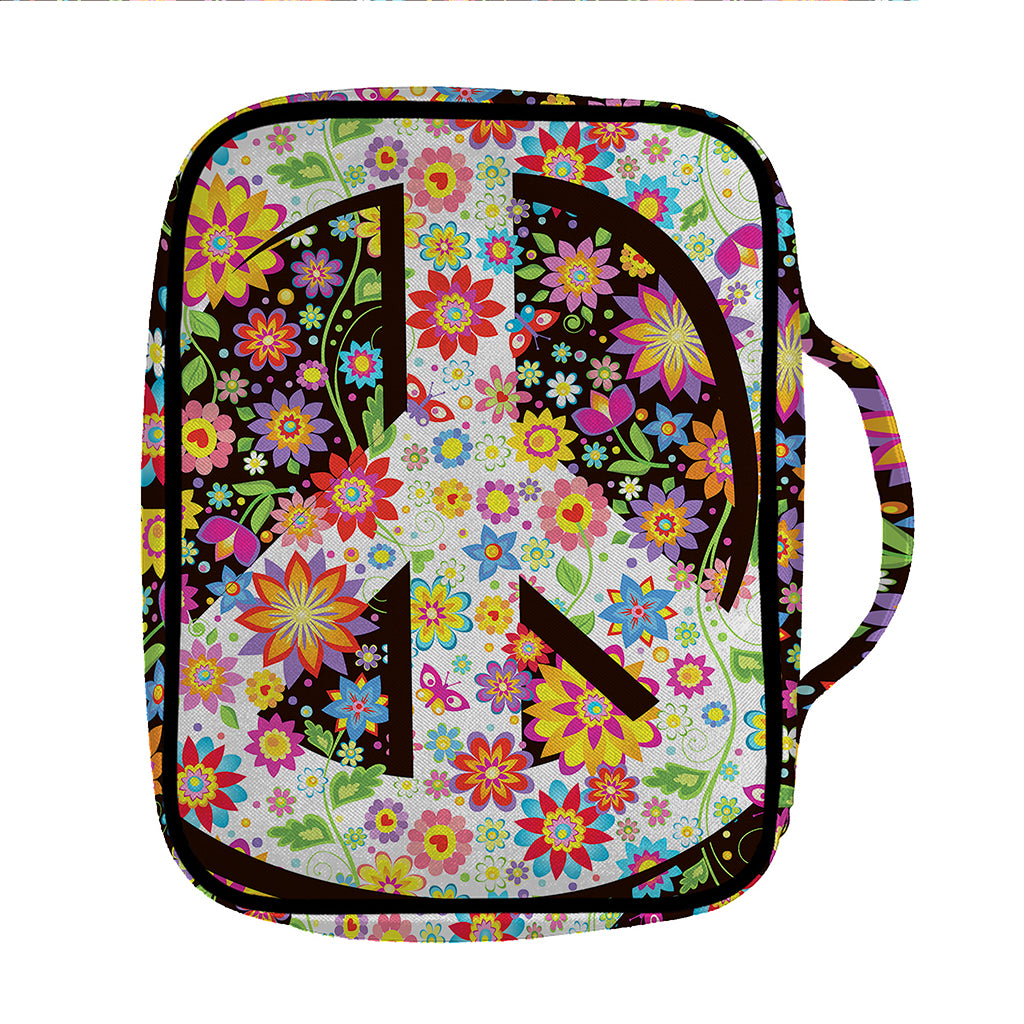 Hippie Flower Peace Sign Print Front Pocket Bible Bag