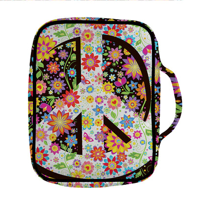 Hippie Flower Peace Sign Print Front Pocket Bible Bag