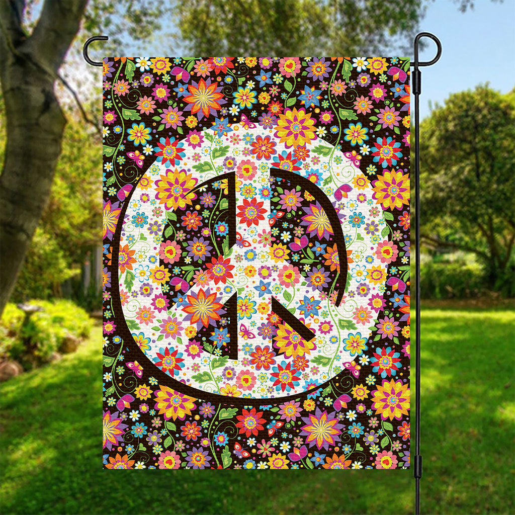 Hippie Flower Peace Sign Print Garden Flag